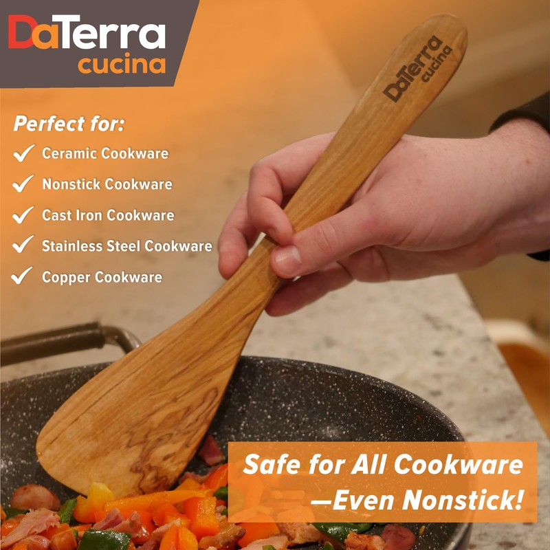 12-Inch Olive Wood Cooking Tools – 5-Piece Wooden Kitchen Utensils