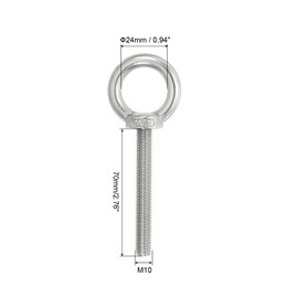 PATIKIL M10 x 70mm Lifting Shoulder Eye Bolt, 2Pcs 304 Stainless Steel Lifting Ring Threaded Eyebolt with Nuts Washers for Hanging Hammocks Articles