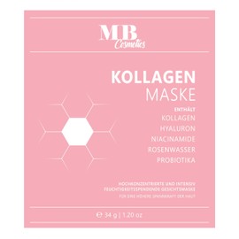 MB Cosmetics Kollagen Maske – mit Hyaluron, Niacinamiden und Probiotika – Hydratisierende Gesichtsmaske aus Hydrogel für eine sichtbare Faltenreduktion. Ultra-hochkonzentriert mit 52.000 ppm, 5 Stück.