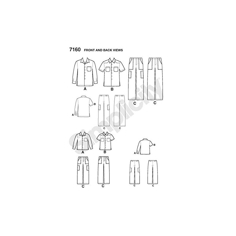 Simplicity Sewing Pattern 7160 A Boys and Men's Shirt Sizes