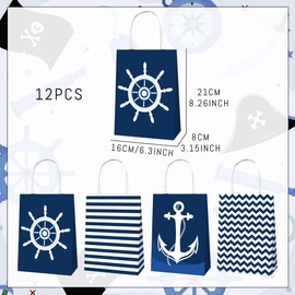 BACH AND BOUJEE 12PCS Sailor Themed Party Favor Bags Goodies Treat Candy Bags Nautical Bridal Shower Decorations for Ahoy It's a Boy Baby Shower Gender Reveal Party