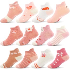 GRPSKCOS - Calcetines antideslizantes para niñas, 12 pares de calcetines de tobillo para niños de 1 a 7 años, Estilo mariposa #5 (12 pares), 3-5 Años