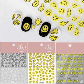 Smile Nail Art Sticker New Twisted Smile Nail Art Sticker Doodle Fun Abstract Self-Adhesive Nail Art Sticker Decals for Women, Girls, Kids, Gifts (3 Sheets)