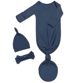 Noah Baby Soft Knotted Gown newborn 0-3 Months, Breathable Infant Long Sleeve Sleepwear for Girl and Boy (Blue Grey, Newborn)