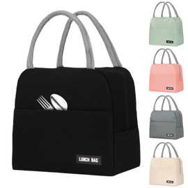 Viiotu Insulated Lunch Bag, Small Lunch Bag for Women Men Kid, Reusable Lunch Cooler Bag for Work Office Outdoor Picnic Camping (Black)