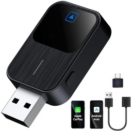 2-in-1 CarPlay Wireless Adapter and Wireless Android Car, Button Function for Quick Change of Phones, Auto-Connect, USB-A/Type-C Plug and Play, Supports iOS 10+ and Android 11+