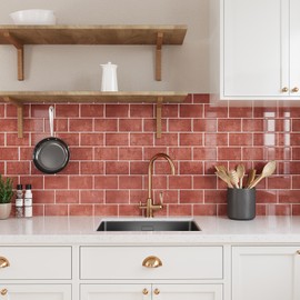 VEELIKE 12 Sheets Terracotta Subway Tile Peel and Stick Backsplash Grunge Brick Peel and Stick Tile Backsplash for Kitchen Wall 12''x12'' Waterproof Back Splash Stick on Tiles for Bathroom Fireplace