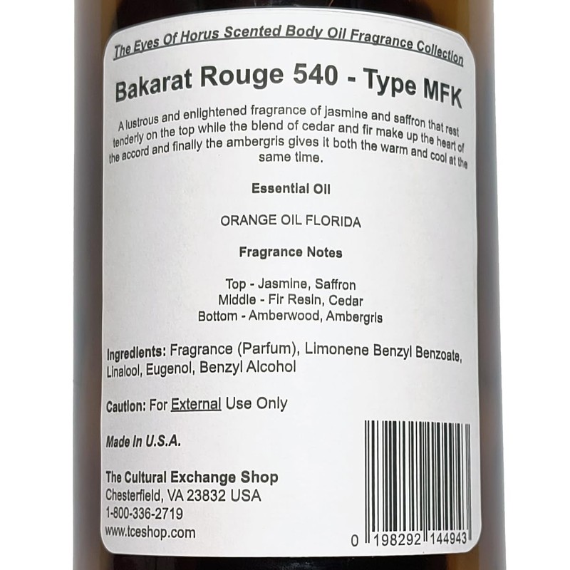 Bakarat Ruge 540 - Type MFK Scented Body Oil Fragrance