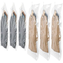 SunHorde Hanging Vacuum Storage Bags 6 Pack Space Saver Vacuum Seal Bags, Jumbo and Large, for Seasonal Clothes, Dress, Coat, Closet Organizer with Heavy Duty Hanging Hooks, Reusable & Easy to Use