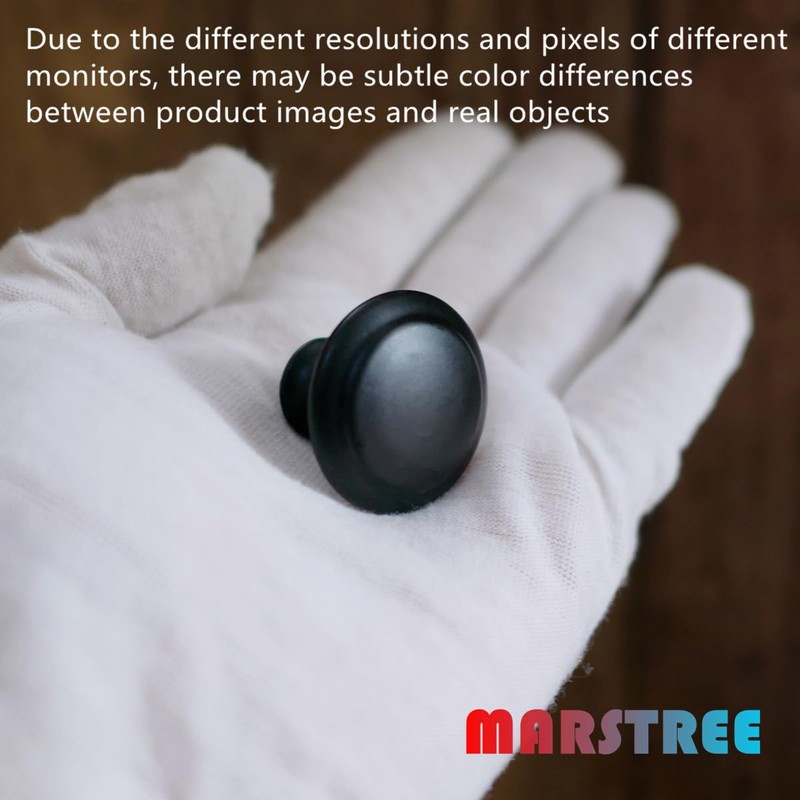 MARSTREE 10PCS 1-1/5 inch Matte Black Cabinet Knobs Round Drawer