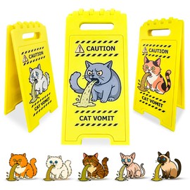 Cat Lover's Funny "Caution Cat Vomit" Desk Sign – (Over 15 Cat Breed Designs) Vivid 3D Printed Double-Sided Miniature Foldable Decor, Quirky Gag Gift, Unique Cat Breeds & Colors, Home & Office Humor, 4.88" Tall (British Shorthair)