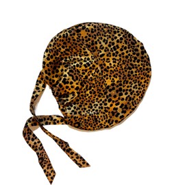 KARAM 100% Mulberry Silk Bonnet Premium 22mm Grade 6A Pure Silk Night Cap Adjustable Turban with Elastic Band and Adjustable Ribbons (Leopard Print)