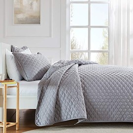 SLEEP ZONE Premium Quilt Set 120gsm Fabric Stich Bedding Set Twin Size 90x96 inch with 2 Pillow Shams Ultra Soft Lightweight Microfiber Bedspread Coverlet for All Season, Gull Gray, Full/Queen