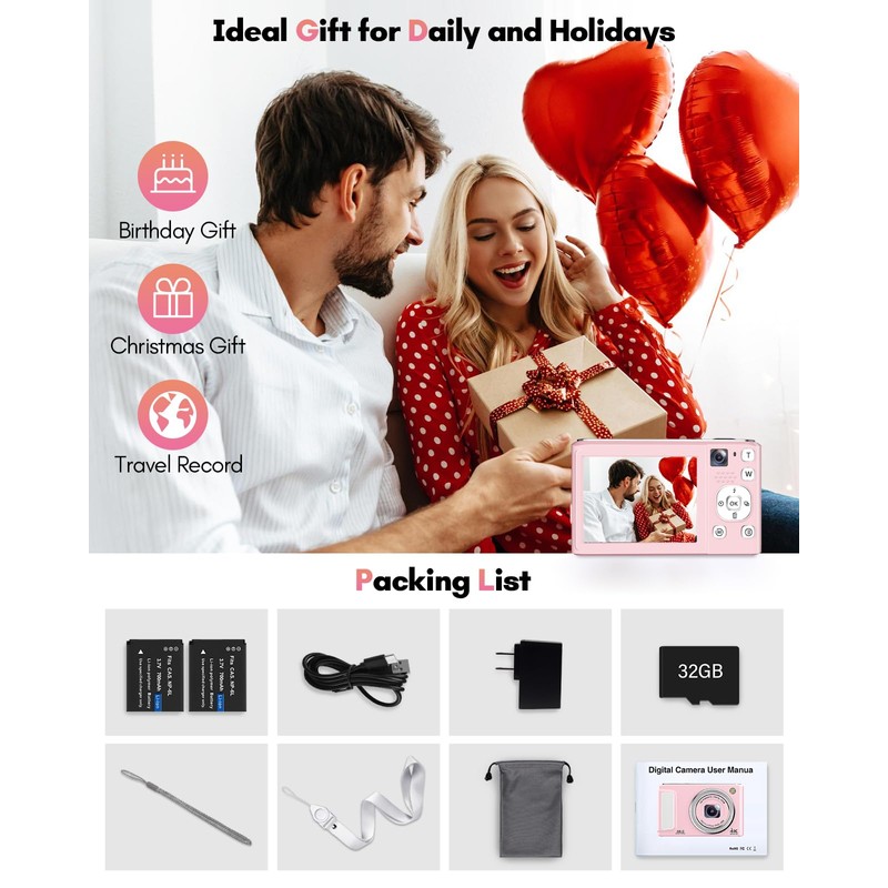 Digital Camera, 4K Autofocus Vlogging Camera with 32GB Card,48MP Point