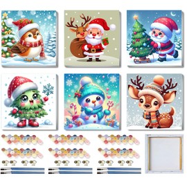 6 Pack Christmas Framed Paint by Numbers for Adults, Easy Acrylic Cartoon Painting by Number Kits on Canvas, Christmas Painting by Numbers Kits, Adults' Paint-by-Number Kits for Home Wall Decor 8x8in