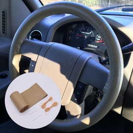 CHUSYYRAY For Ford F150 F250 F350 Super Duty 15" Steering Wheel Cover Genuine Leather