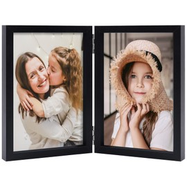 ORIVAN 5x7 Double Picture Frames Hinged Folding Photo Frames Vertical Stand Frames (Black)