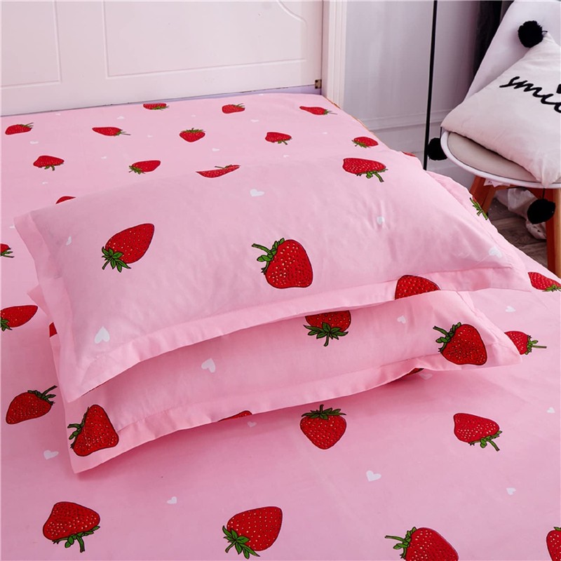Loussiesd Cute Strawberry Bed Sheet for Girls Kawaii Japanese Anime