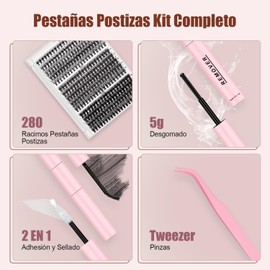 Pestañas Postizas Kit Completo DIY 280 Racimos, Todo En 1 Kit de Pestañas Mezcla 30D 40D 50D con Pinzas, Kit De Extensión De Pestañas 10-16mm, con Unión y Sellado De Pestañas De Sujeción Fuerte