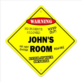 John's Room Sign Crossing Zone Xing | Indoor/Outdoor | 14" Tall Plastic Sign kids bedroom decor door children's name boy girl