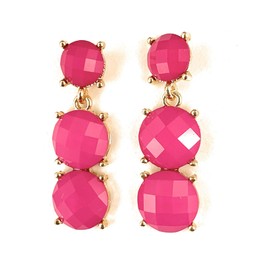 Magenta Pink earrings dangle post faceted gem bead stud hinged door knocker 1.5 inches long lightweight