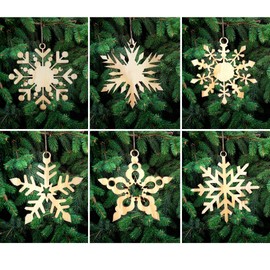 Pack of 6 Wooden Snowflakes Christmas Decoration Wooden Decoration Christmas Decoration Wooden Christmas Tree Decoration Wooden Christmas Tree Decorations Wooden Ornaments for Christmas Tree