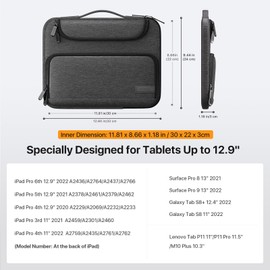 MoKo Protective Tablet Case with Retractable Handle, Black+grey