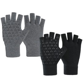 MADGININE Fingerless Gloves for Men Women, Thermal Comefortable Fingerless Gloves for Running Typing Driving Anti-slip Black Gray Fingerless Gloves