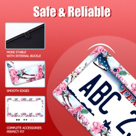 Watercolor Cherry Blossom License Plate Frame Pink Floral License Plate Holder Stainless Steel Accessories Beautiful License Plate Cars Decoration with 2 Holes and Screws for Women 12.3" x 6.3"