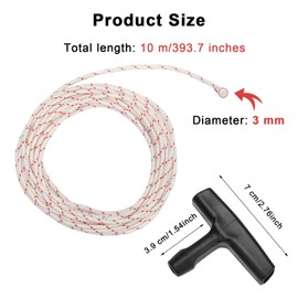 Recoil Starter Rope 10-Meter 3 mm Lawn Mower Pull Cords, Engine Starter Pull Cords with 3 Piece Black Recoil Starter Handle for Chainsaws, Lawn Mower Trimmer Edger Brush Cutter Engine Parts