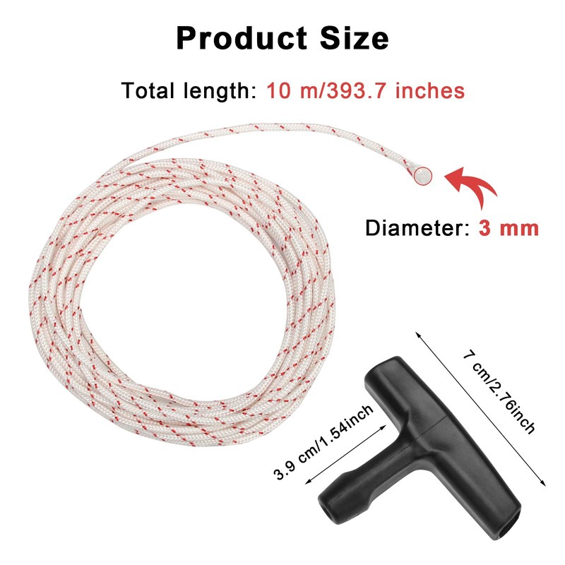 Recoil Starter Rope 10-Meter 3 mm Lawn Mower Pull Cords,