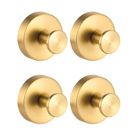 Benvo Suction Cup Hooks No Drill Hooks Stainless Steel Hanging Hooks for Shower, Bathroom, Kitchen to Hang Towels, Robes, Loofah, Waterproof Hooks Mounting on Glass Doors Tile Mirrors(4 Pack, Gold)