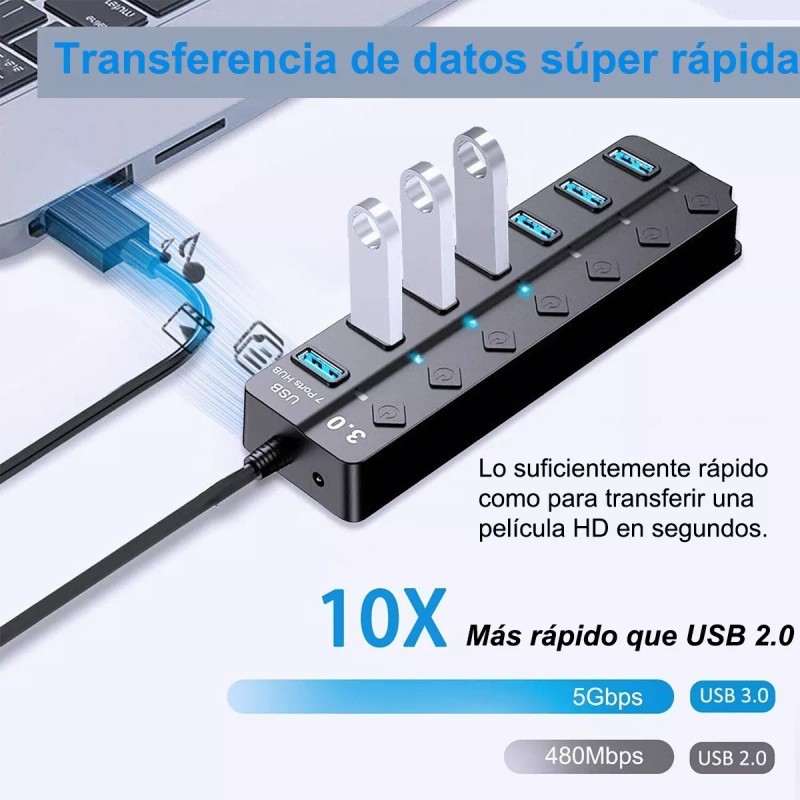GOMITA Hub 7 Puertos Usb 3.0 Alta Velocidad Pc Laptop