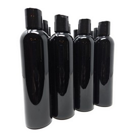 Bwana Butter Black Opaque PET Cosmo Bottles 8 oz. with Dispensing Caps & Protective Liner, Set of 12
