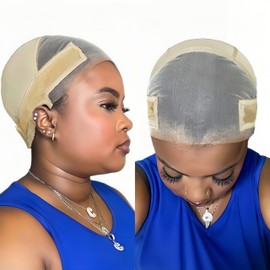 Lace Wig Grip Cap for Glueless Wig 11x5 Large Transparent Lace Reusable Wig Cap, Grip Cap for Lace Frontal Wigs to Keep Wigs in Place, Adjustable Wig Cap with Non Slip Grip Band for Women (Beige)