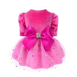 Fitwarm Fancy Dog Tulle Dress, Dog Winter Clothes for Small Dogs Girl, Cat Apparel, Lightweight Velvet, Pink, Medium