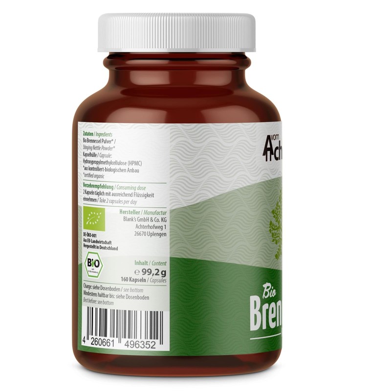 Organic nettle capsules, pack of 160, high dosage with 500