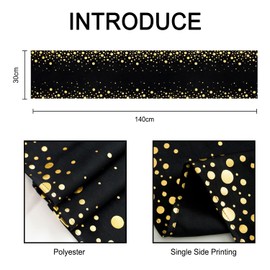 Table Runner Black and Gold 30 x 220 cm Polyester Table Decoration Table Runner with Golden Dots Table Decoration for Wedding Birthday Party Holiday Christmas