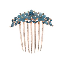 SING F LTD Flower Hair Comb Rhinestone Wedding Bride Headpiece Hair Ornament Decorative Hair Accessories for Women And Girls Hairstyles Blue