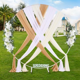 6 Yards Wedding Arch White Sheer Backdrop Curtain 6 Panels Chiffon Fabric Drapery Nude and Cream Ceremony Birthday Party Anniversary Decoration