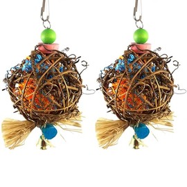 TCYYNEK 2Pack Bird Chew Toy Natural Rattan Ball Come with Paper Strips for Parrot Budgie Parakeet Cockatiel Conure Lovebird Finch Cockatoo African Grey Macaw Eclectus