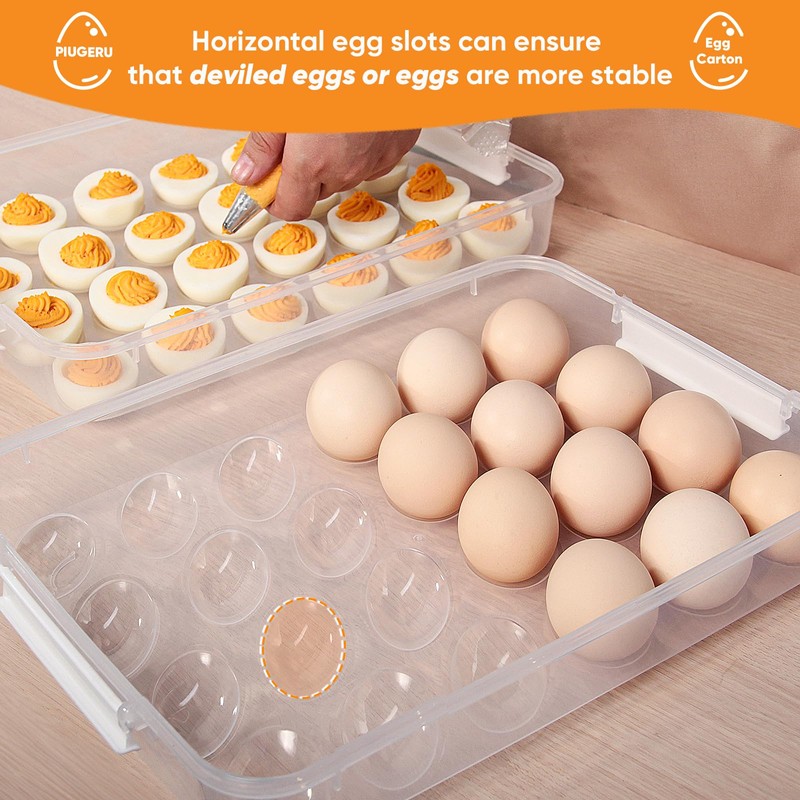 PIUGERU Deviled Egg Containers with Lid, (Set of 2), Plastic