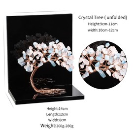 mookaitedecor Natural Rose Quartz & Aquamarine Crystal Money Tree Stones Bookends, Decorative Acrylic Stone Tree Book Ends for Shelves Desktop Organizer Home Office,3-4inch (1 Pair)