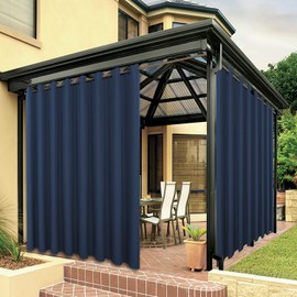BONZER Wide Waterproof Outdoor Curtains for Patio Heavy Privacy Sunlight Blocking Grommet Outside Curtains for Porch, Pergola, Gazebo, 1 Panel, 110W x 84L inch, Navy