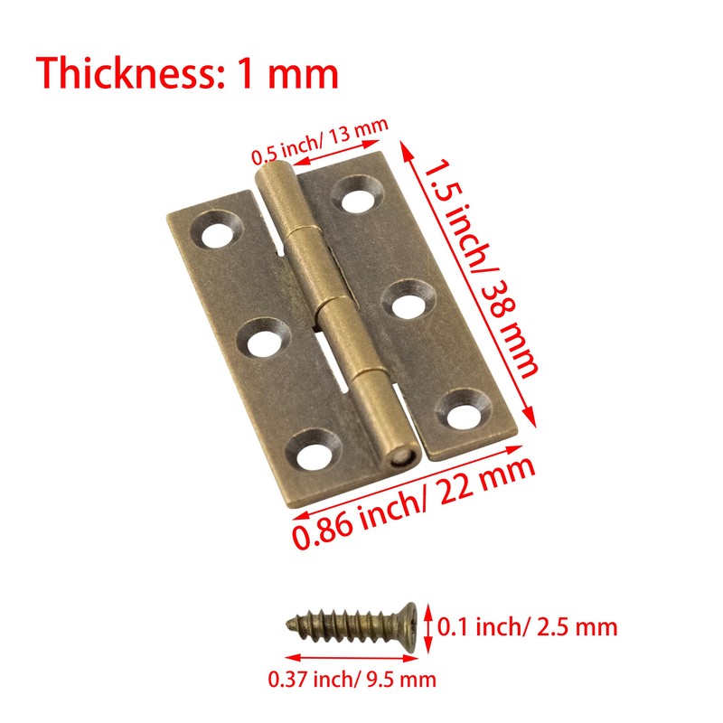 bociloy 6Pcs 1.5 Inch Butt Hinge, Mini Cabinet Hinges, Rectangle