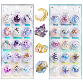 Set of 2 Cute 3D Capsule Stickers Transparent PVC Material 9x20cm Space Moon Halloween Ocean Theme Phone Case Scrapbooking 3D Decorative Stickers (Marine Animal Halloween Series)