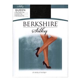 Berkshire Women's Plus-Size Queen Silky Sheer Control Top Pantyhose 4489, Off Black, 1X-2X
