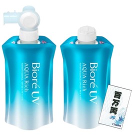 Biore UV Aqua Rich Watery Essence Fresh Pouch, 4.2 oz (120 g) + 4.2 oz (120 g) Refill + Million Double Lotters, SPF50+ PA+++