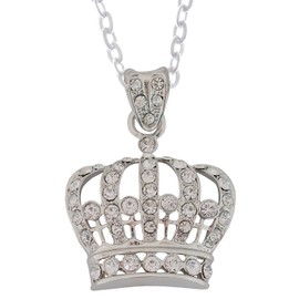 Alilang Superior King Queen Royalty Crown Radiant Rhinestone Pendant Necklace