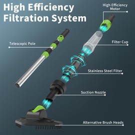 Poolergetic Cordless Pool Spa Hot Tub Vacuum Cleaner, Handheld Rechargeable Pool Cleaner, Suitable for Small Pools for Sand and Debris, Above-Ground Pools, Hot Tubs, Spas, Black